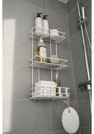 Sas Haus Beyaz 3 Katlı Banyo Rafı Şampuanlık Ve Duş Rafı Askılı Yapışkanlı Duvara Monte Tş-03 beyaz