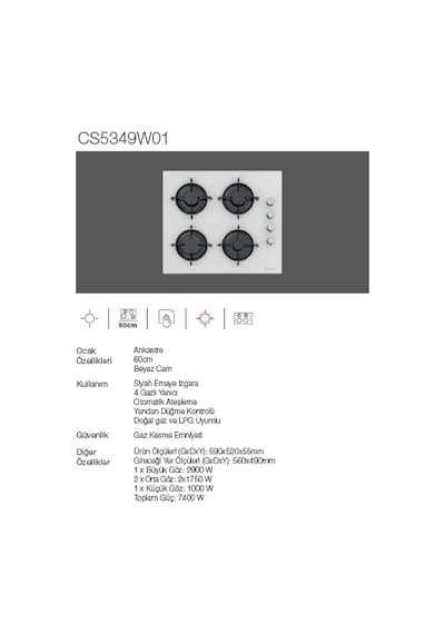 Silverline BO6501W01 - CS5349W01 - 3481 Flam 60 Beyaz Ankastre Set