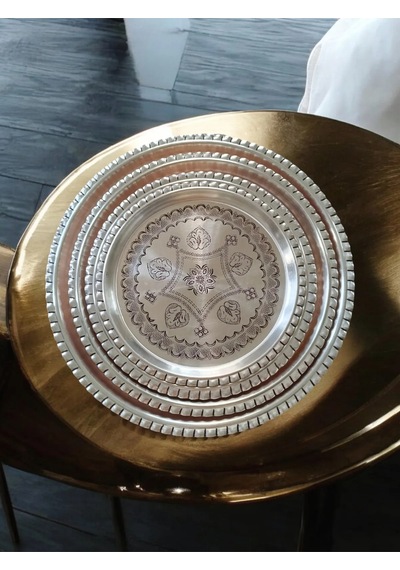 Moda Bakır Bakır Şark Köşesi Tepsi 39 Cm Gümüş