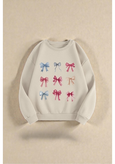 Uyguntarz Çok Renkli En Sevilen Kurdele Baskılı Sweatshirt 3'lü Fırsat Paketi