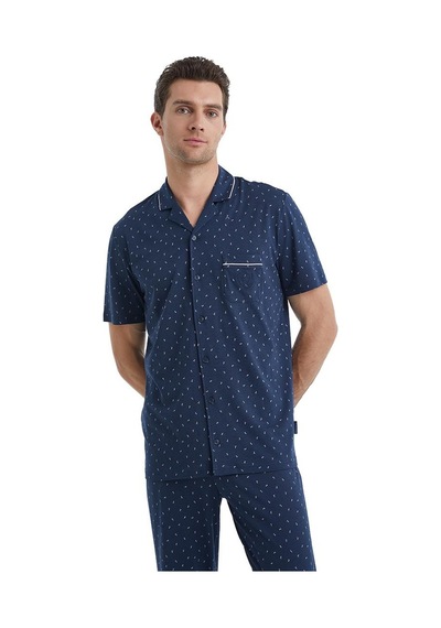 Blackspade Erkek Kısa Kol Gömlek Yaka Önden Düğmeli Lacivert Pijama Takımı C1t6n4o04 001