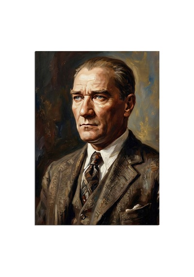 Takım Elbiseli Atatürk Portresi Dekoratif Kanvas - Mdf Ahşap Tablo Çok Renkli