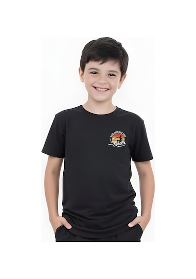 Panios Kids Soccer Baskılı Erkek Çocuk Kısa Kollu Tişört Siyah