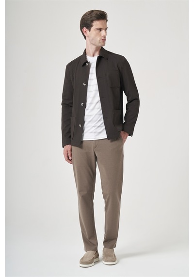 İmza Kahverengi Berberi Yaka Çizgili Desen Gofreli Slim Fit Casual Mont 1007260153