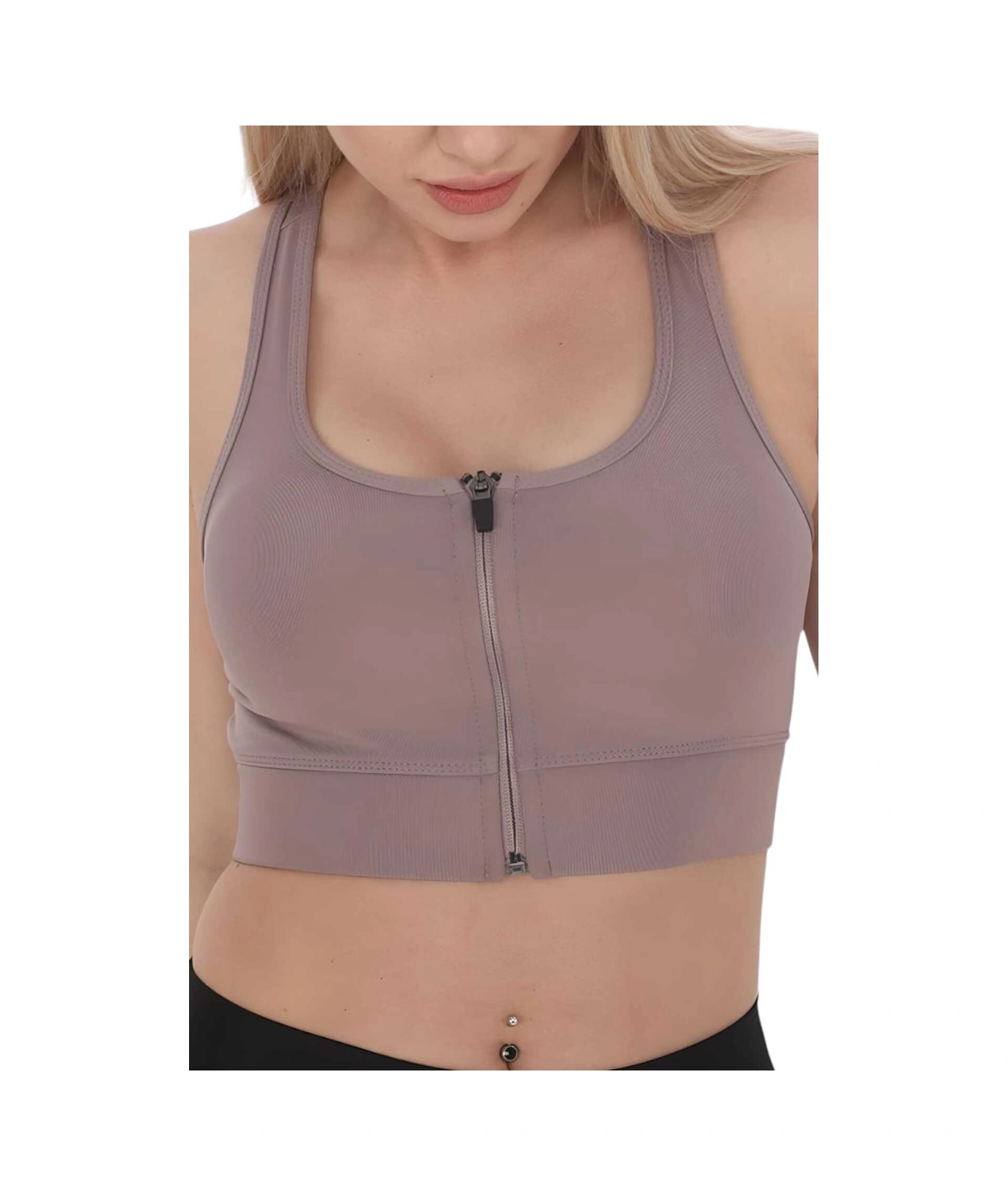 Tezzgelsin Kadın Fermuarlı Sporcu Crop Kadın Büstiyer Vizon