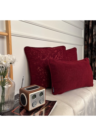"scarlet Ruby" Dokulu Kırlent Kılıfı Seti - Bordo