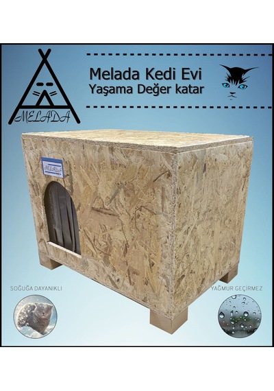 Melada Kedi Evi Dış Ortam Uygun Ahşap Kedi Evi Osb 61x41x36 Cm