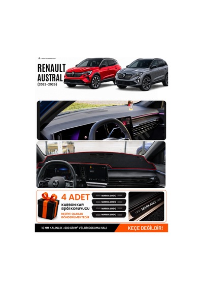 Renault Austral 2023-2026 Uyumlu Torpido Örtüsü, Torpido Kılıfı - Siyah Kırmızı