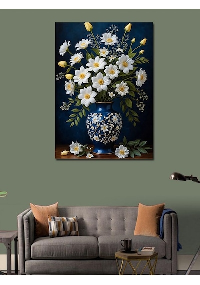 Kanvas Tablo Vazoda Beyaz Çiçekler 50cmx70cm