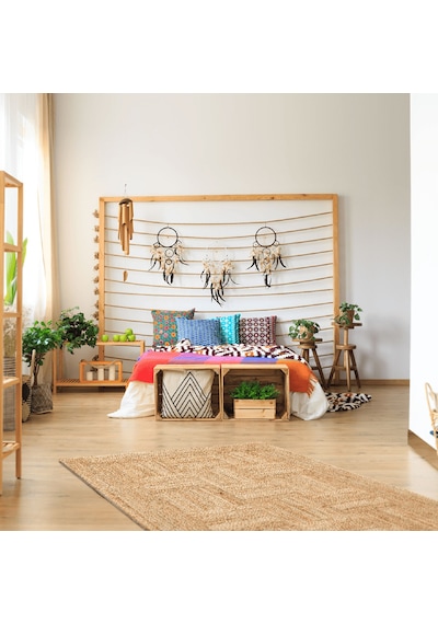 Natura Nt06 Sepet Örgü Desenli Jüt El Dokuma Bej Modern Halı