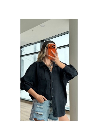 Moda Banuş Siyah Düşük Omuzlu Tensel Gömlek SİYAH