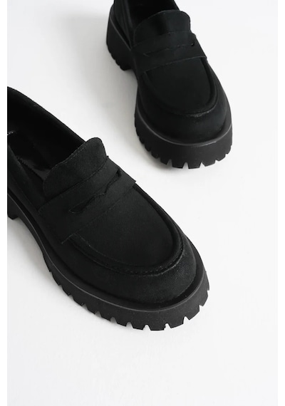 Trendella Kadın Günlük Siyah Süet Loafer Ayakkabı Tr10ms02c