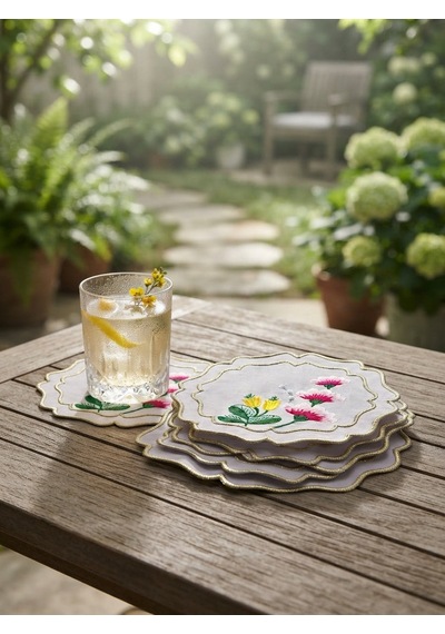 Fleur Embroidered Kokteyl Peçetesi-white