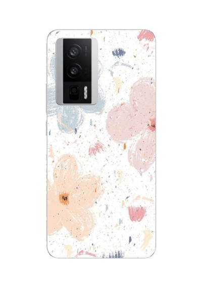 Poco F5 Pro Uyumlu Pastel Soyut Çiçek Ve Leke Desenli Baskılı Silikon Kılıf Renkli
