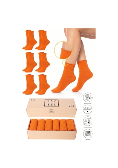 Saysez Bambu Kadın Lastiksiz Turuncu Soket Dikişsiz Premium Çorap Kutulu 6'lı / İz Bırakmaz / Sıkmayan Çorap