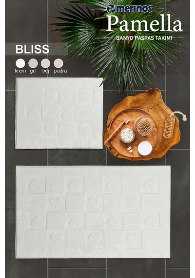 Merinos Pamella 2 Li Banyo Paspas Takımı Bliss Krem Krem krem