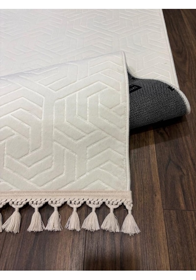 Dinarsu Armoni Düz Krem Kaymaz Tabanlı Kesme Kabartmalı Yıkanabilir Salon Koridor Hali