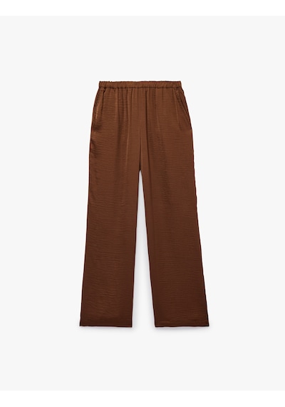 Koton Aerobin Kumaş Beli Lastikli Cepli Geniş Paça Saten Pantolon Kahverengi 6sak40100pw Kahve