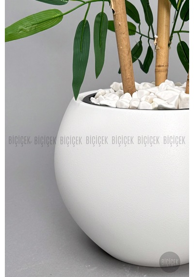 125cm Yapay Bambu Ağaci Beyaz Küre Saksıda