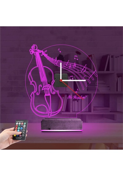 Luvivia Keman Müzik Nota V1 Kişiye Özel Saatli 3d Lamba - Masa Gece Lambası Şeffaf