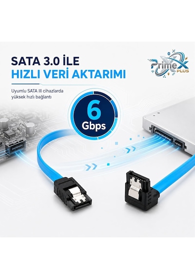 Primex Px-1478 Sata To Sata 3.0 Data Kablosu, 0.5 Metre Hdd Ssd Dvd Sürücü Bağlantı Kablosu, Sata Iıı 6gbps Uyumlu Harddisk Ssd Veri Aktarım Kablosu, Pc Masaüstü Bilgisayar İçin Sata Kablo
