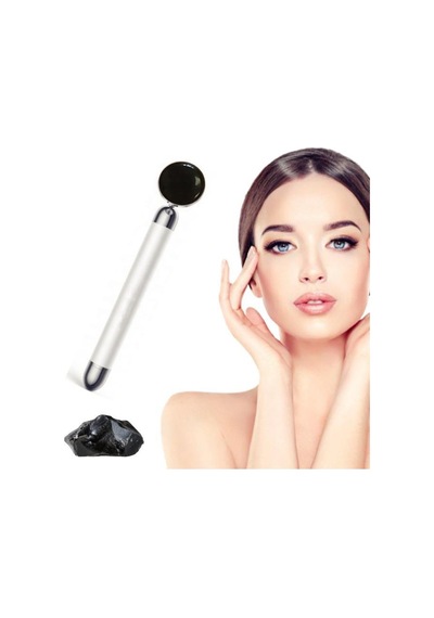 Titreşimli Güzellik Masaj Kalemi Doğal Black Obsidian Taş Gümüş