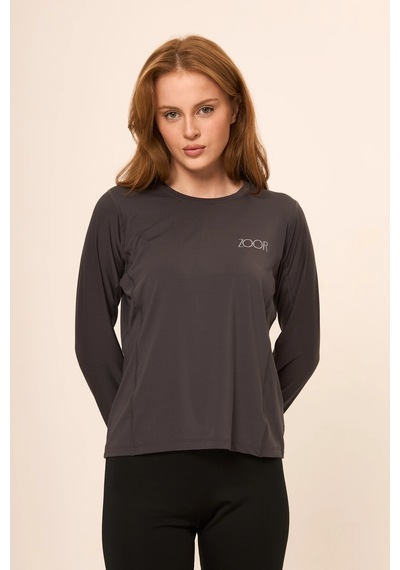 Zoor Kadın Uzun Kol Compression Fitness Gym Spor Body Tshirt Füme
