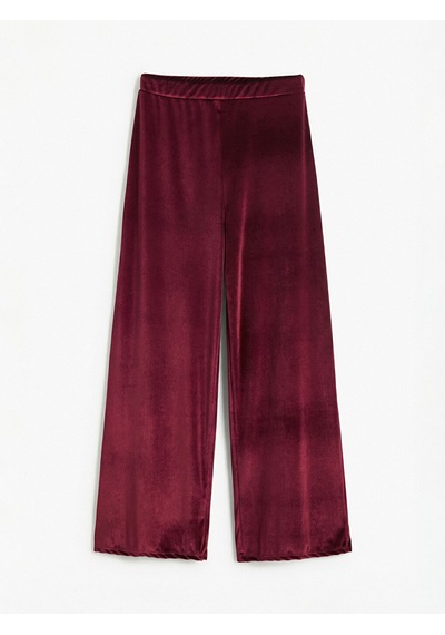 Lcwaıkıkı Basic Bordo Beli Lastikli Geniş Paça Kadın Kadife Pantolon