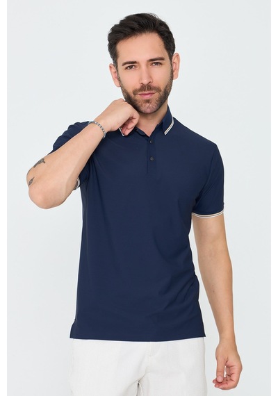 Lacivert Düğmeli Polo Yaka Erkek Tişört Navy