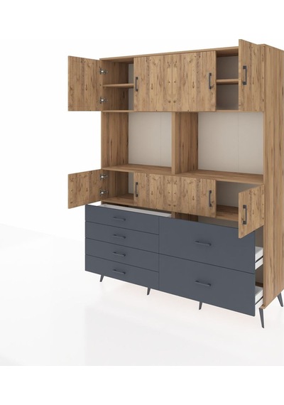 Hyperion Gardrop 8 Raflı 6 Çekmeceli 8 Kapaklı 176x44x221 Çam-çam/antrasit Çam/antrasit Hyperion Gardrop 8 Raflı 6 Çekmeceli 8 Kapaklı 176x44x221 Çam-çam/antrasit Çam/antrasit