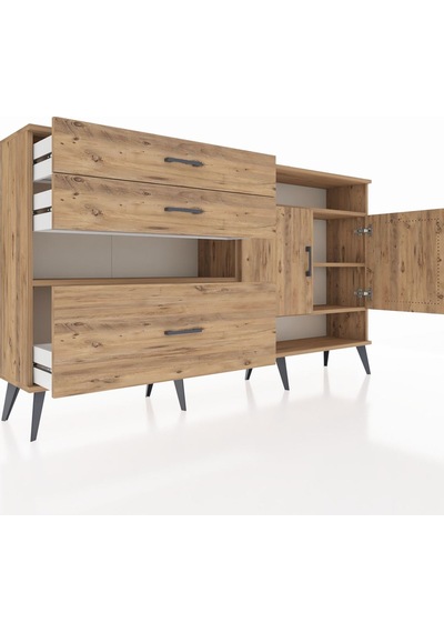 Arges Konsol 4 Raflı 3 Çekmeceli 2 Kapaklı 176x30x99 Çam-çam Çam-çam