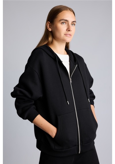 Defacto Relax Fit Kapüşonlu Fermuarlı Cepli Basic Sweatshirt Hırka D8717ax26wnbk81 Siyah-bk81