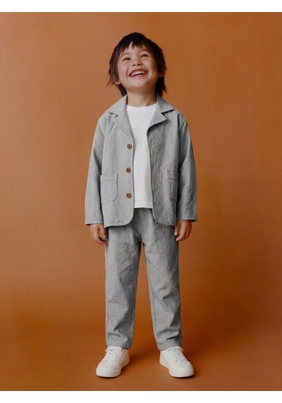 Erkek Çocuk Pamuklu Gri Klasik Ceket Takım - Blazer Ceket & Pantolon + 3'lü T-shirt Set Gri