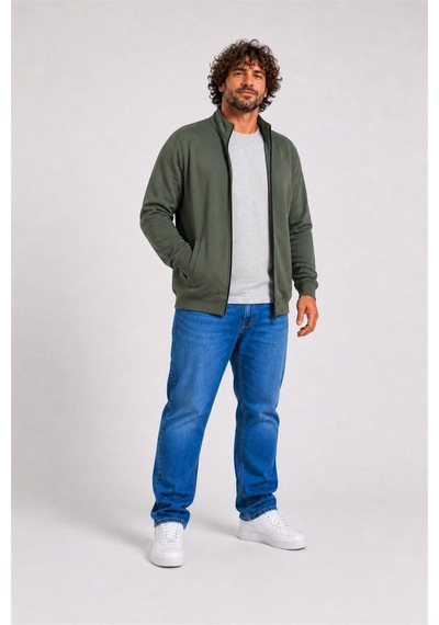 Starbattal Büyük Beden Basic Mevsimlik Fermuarlı Sweatshirt 22750 Hakı-953 Haki