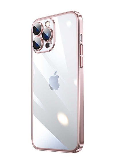 Apple Uyumlu iPhone 13 Pro Max Uyumlu Sert Pc Renkli Çerçeveli Zore Riksos Kapak-rose Gold -