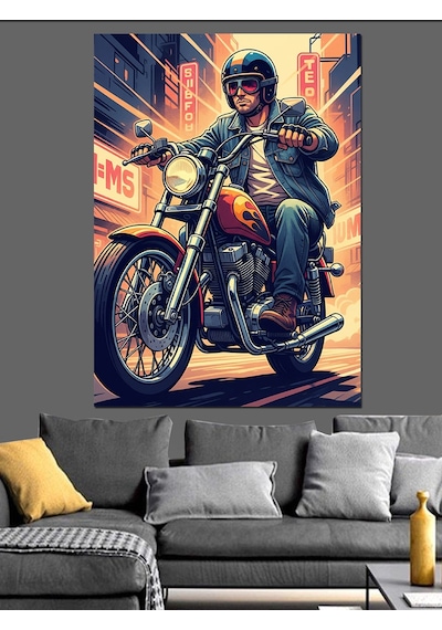 Ahşap Tablo Motorsiklet Üstünde Biker Man
