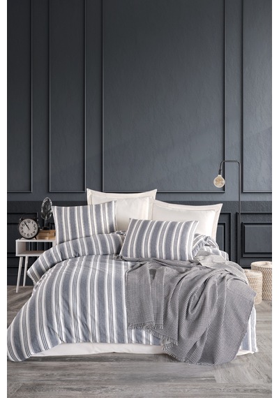 Eponj Home Sport Çizgili Nevresim Takımı Çift Kişilik Soft Line Antrasit Antrasit