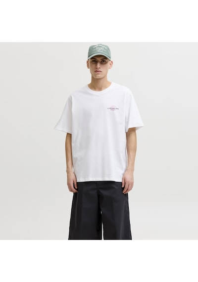 Jack & Jones Erkek Gögüs Baskili Bisiklet Yaka Tisört - Corals - 12288345 Beyaz
