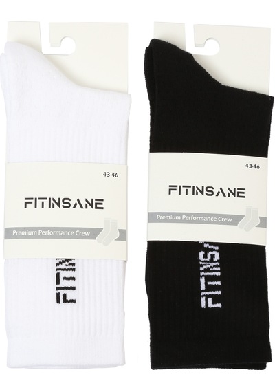 Fitinsane Premium Performance Crew Unisex 2'li Paket Siyah-beyaz Spor Çorap Siyah - Beyaz