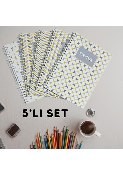 A5 Spiralli Pattern Defter 40 Yaprak 5'li Tamamı Çizgisiz