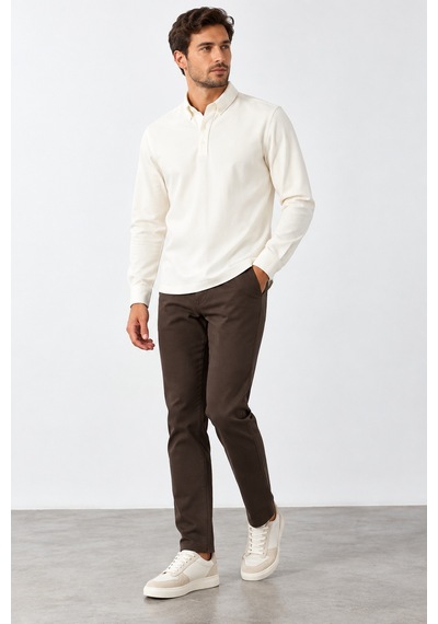 Bihan Store Erkek Polo Yaka Uzun Kollu Sweatshirt W27-8323 - Ekru
