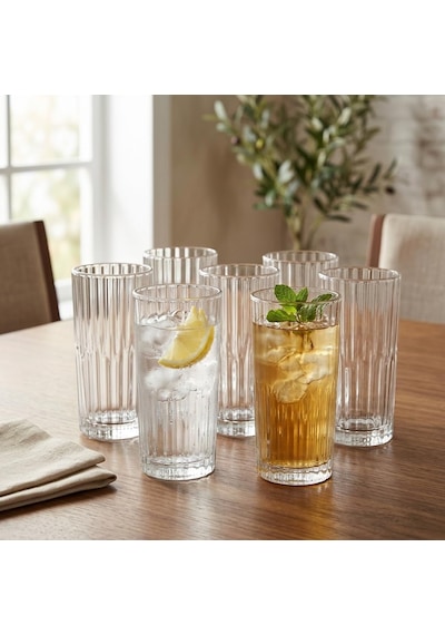 Tr 6'li Kesme Kristal Desenli Cam Bardak Seti - Klasik Tasarım Su, Meşrubat Ve İkram Bardağı Takımı 320 Ml Genel