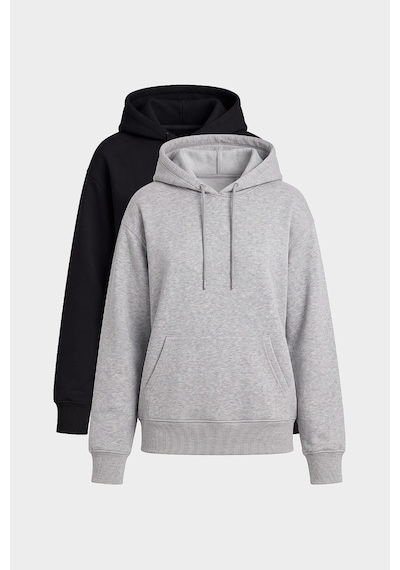 TOMMYLIFE Standart Kapüşonlu 2li Paket Siyah-gri Melanj Kadın Sweatshirt - 97321 Siyah - Gri
