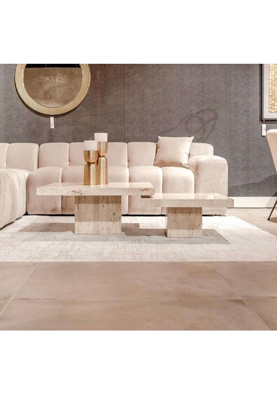 Most Marmoris Mermer Görünümlü %100 Mdf Orta Sehpa Set Traverten