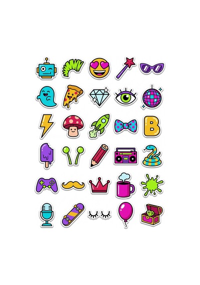 30 Adet Eğlenceli Pop-art İkon Sticker Seti - Laptop Telefon Defter İçin Tasarım Çok Renkli