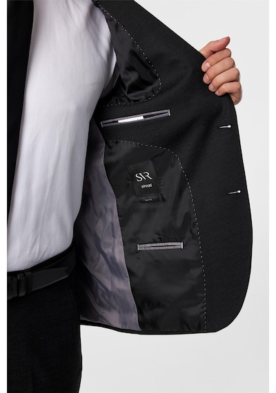 Süvari Siyah Slim Fit Desenli Mono Yaka 6 Drop Klasik Takım Elbise