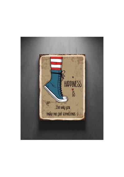 Happiness Retro Tablo Vintage Yazılı Dekoratif Poster Ahşap & Metal Seçenekli