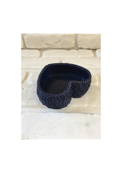 Dekoratif Örgü Desenli Kalp Beton Saksı Lacivert 10 14 4 Cm