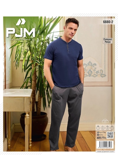 Pijamoni Erkek Düğme Yaka Kısa Kol Penye Pijama Takımı 6880/2 - 1 Adet Lacivert Pijamoni Erkek Düğme Yaka Kısa Kol Penye Pijama Takımı 6880/2 - 1 Adet Lacivert