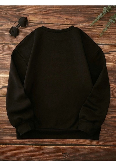 Yes Im Cold Baskılı Sweatshirt - Siyah Bisiklet Yaka Oversize Tasarım Trend Siyah